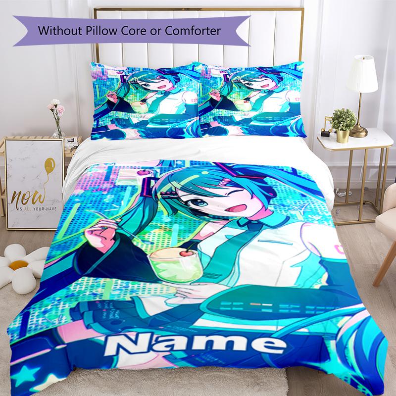 Set Biancheria da Letto Hatsune Miku Personalizzato 3 Pezzi Copripiumino Chiusura Include 1 Copripiumino e 2 Federe, Morbido e Confortevole per Tutte le Stagioni.