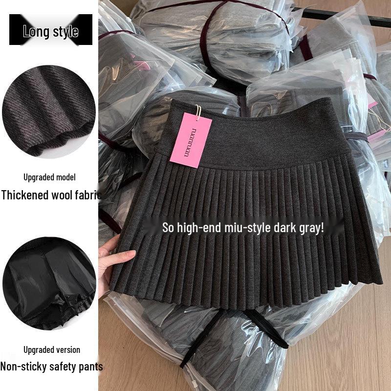 

Gray Wool A-line Pleated Skirt - Women s Petite High Waist, Slimming, Short, Autumn/Winter 2025. Small
