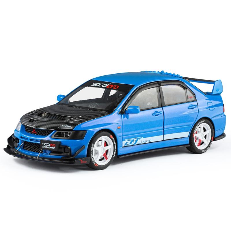 

1:24 Mitsubishi EVO 9th generation alloy car model ornament doors and engine hood, trunk can be opened has sound and lighting синий