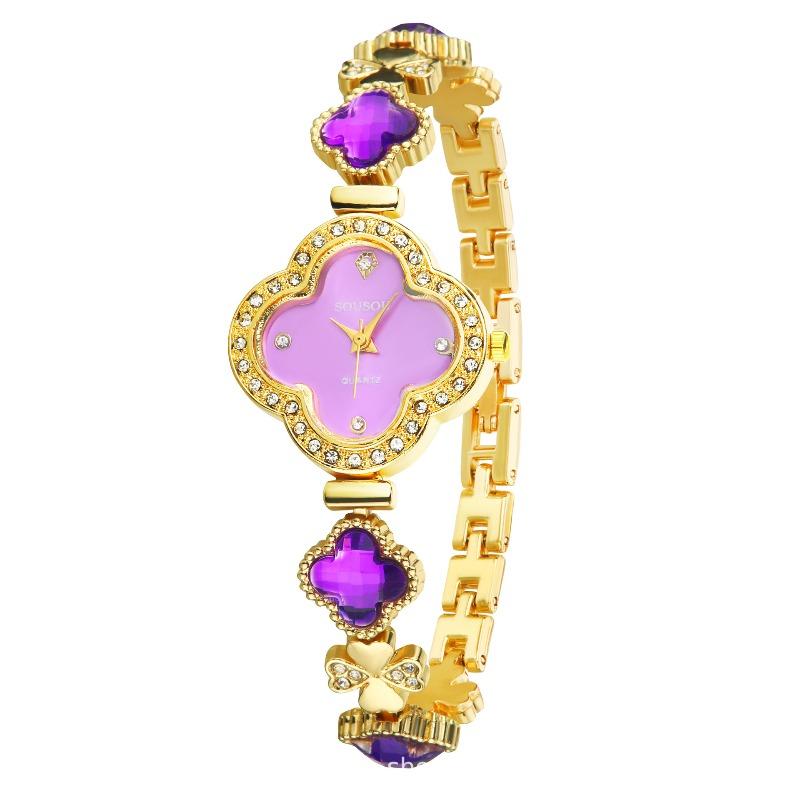 Fashionable temperament, light luxury, diamond studded bracelet, women's quartz watch, clover shaped wristwatch