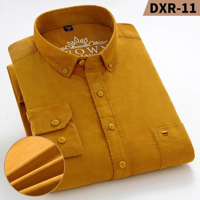 Autumn Winter Men Long Sleeve Regular Fit Business Solid Corduroy100%  Cotton Casual Shirt for Mens Office Shirts with Pocket