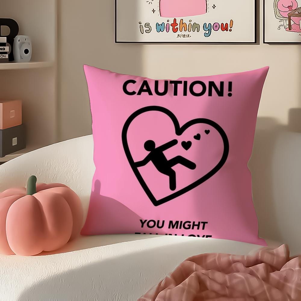 Sweet Graphic Element Lovely Heart Cushion Cover Pillowcase Short Plush Invisible Zipper Room Sofa Cushion Cover