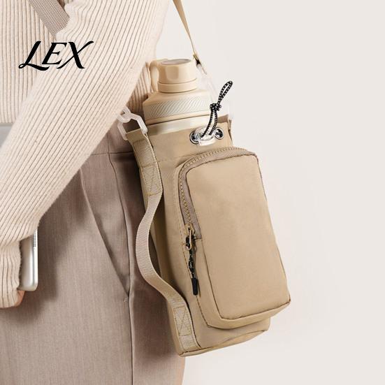 Protective Bottle Sleeve with Pocket Crossbody Water Cup Carrier, Wear-resistant Phone Pocket, Drawstring Small Item Storage Bag Closure Portable