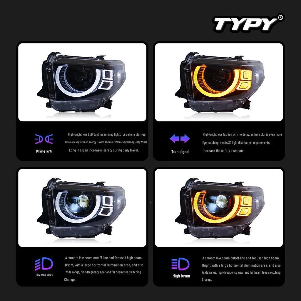 14-20 Toyota Tundra LED Projector Headlights with Defender Style DRL and Turn Signals