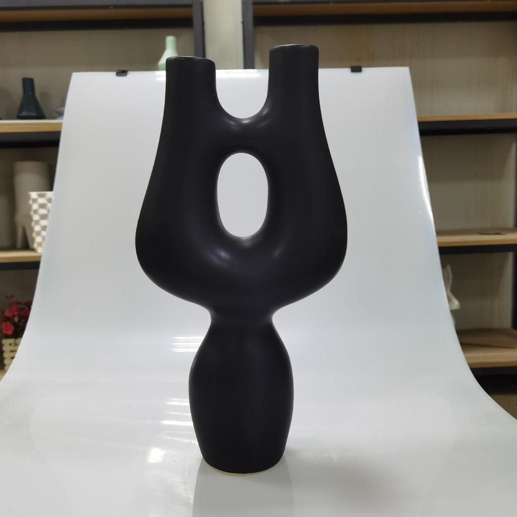 Abstract Art Geometric Ceramic Vase, Black and White Irregular Flower Ware, Living Room, Office, Hall Countertop Decoration