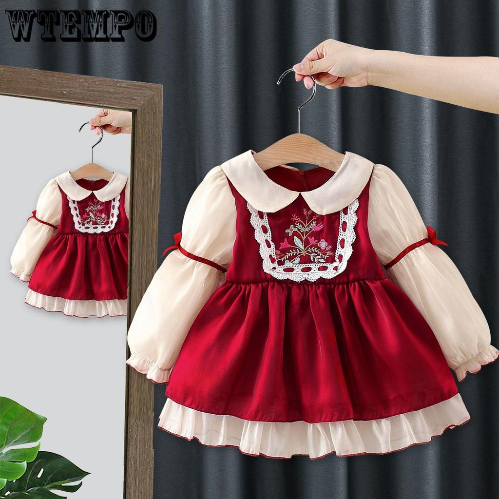 Girls' Dress Autumn Girls' Princess Dress Children's Splicing Lace Long Sleeve Dress