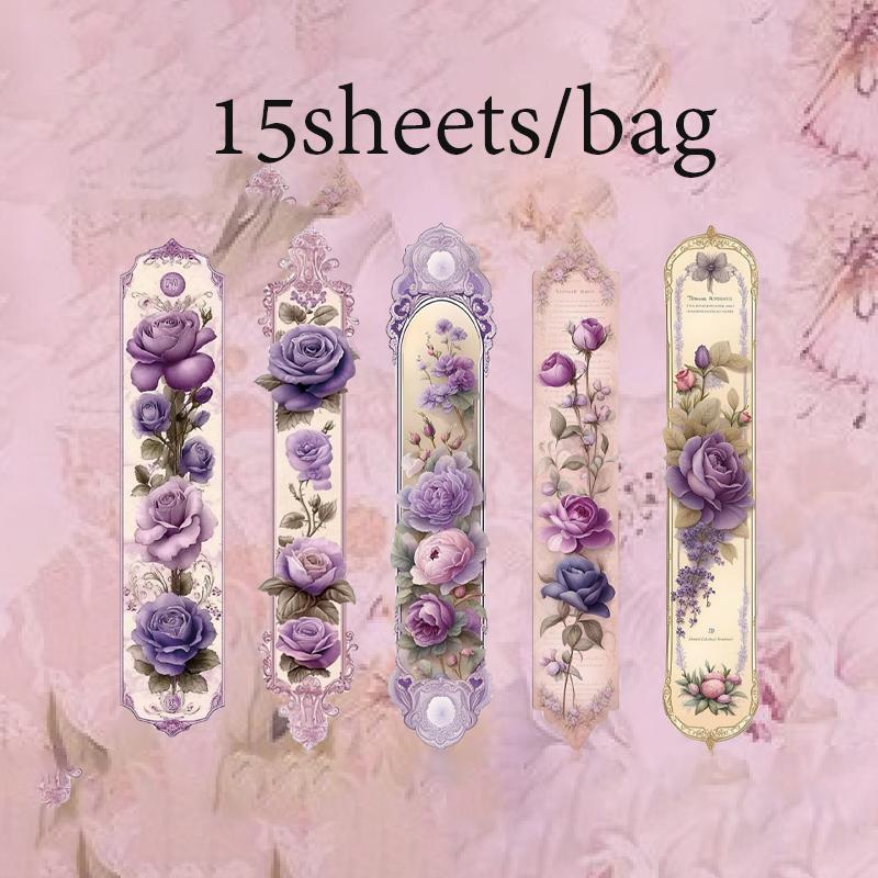 15 Sheets/Bag Floral Long Strip Stickers For Creative Journal Scrapbooking Stationery Planner Phone Case Gift Decor
