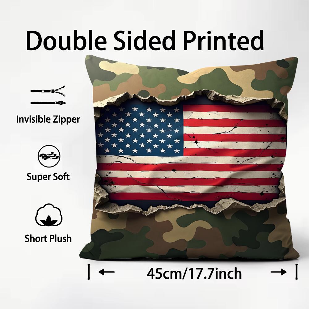 The USA Fashion Cushion Cover Plush Fabric Soft DoubleSided Printed Sofa Warm Winter Home Child Gift Pillow Case