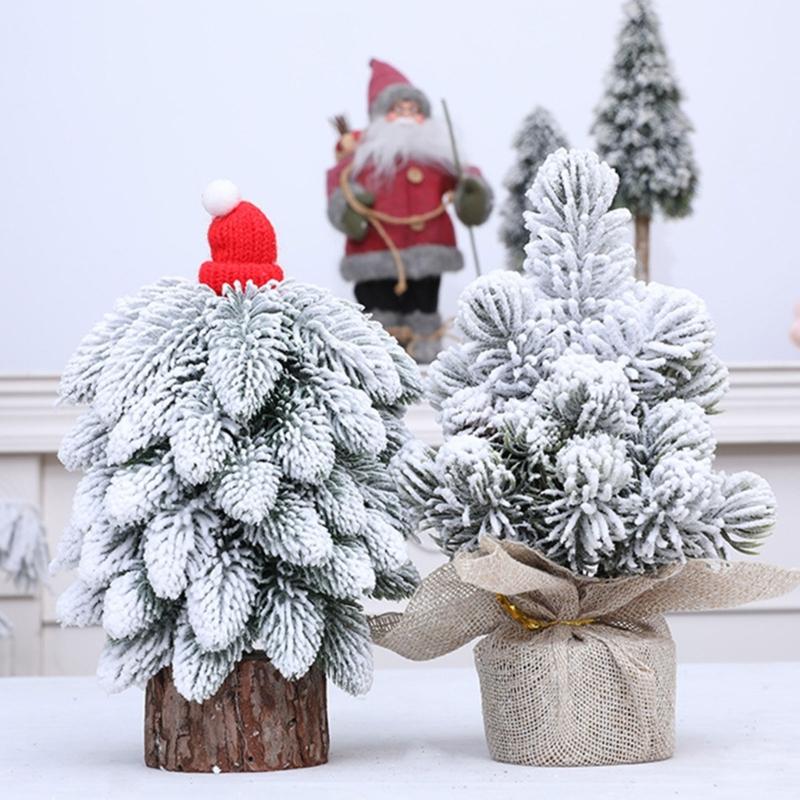 Snow Dusted Christmas Tree Desk Decoration With Wood 20cm Height For Living Room Bedroom Tabletop Decoration