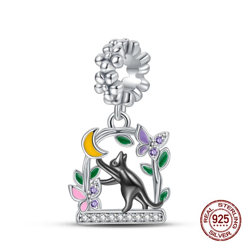 Fit Charms Fororiginal Bracelets And 3Mm Bracelets Cat Pendant Under The Mooncopper Jewelry Making For Women Gift