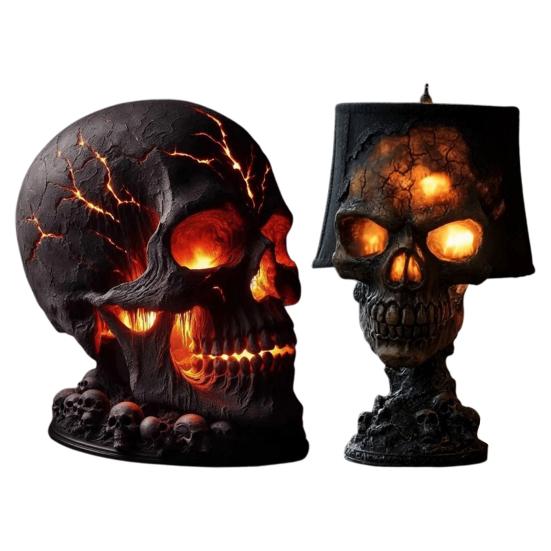 Skalle Bordlampe Gotisk Magma Skallelampe Skummel LED Menneskeskalle Bordlys for Halloweenfest Manteldekorasjon