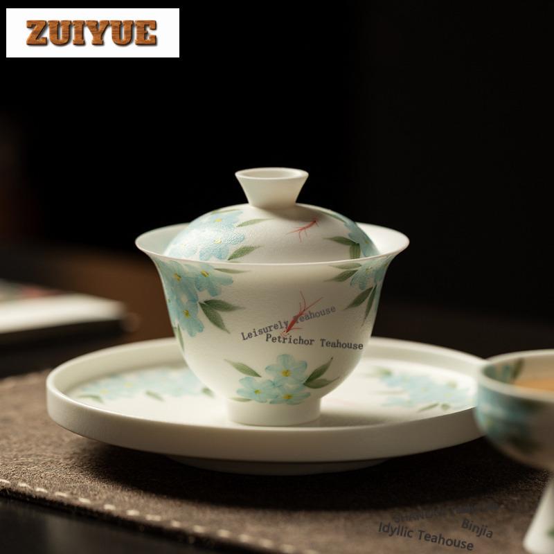 130ml Handbemalte Blaue Blumen Gaiwan Vintage Teekanne Haushalts Teeschale Mit Deckel Set Teekocher Abdeckschale Cha Verzierungen