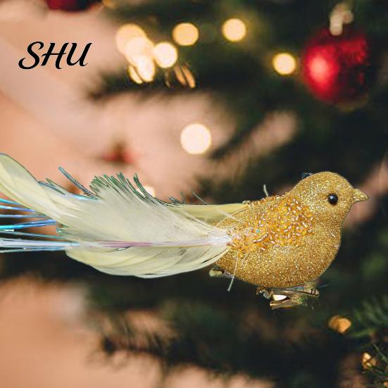 Glitter Feather Bird Ornament Sparkling Design with Clip Cute For Home Christmas Tree Decoration Festive Charm for Lightweight Plastic