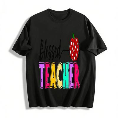 Blessed Teacher Print Casual Tee For Women Back To School Gift Pure Cotton T-shirt