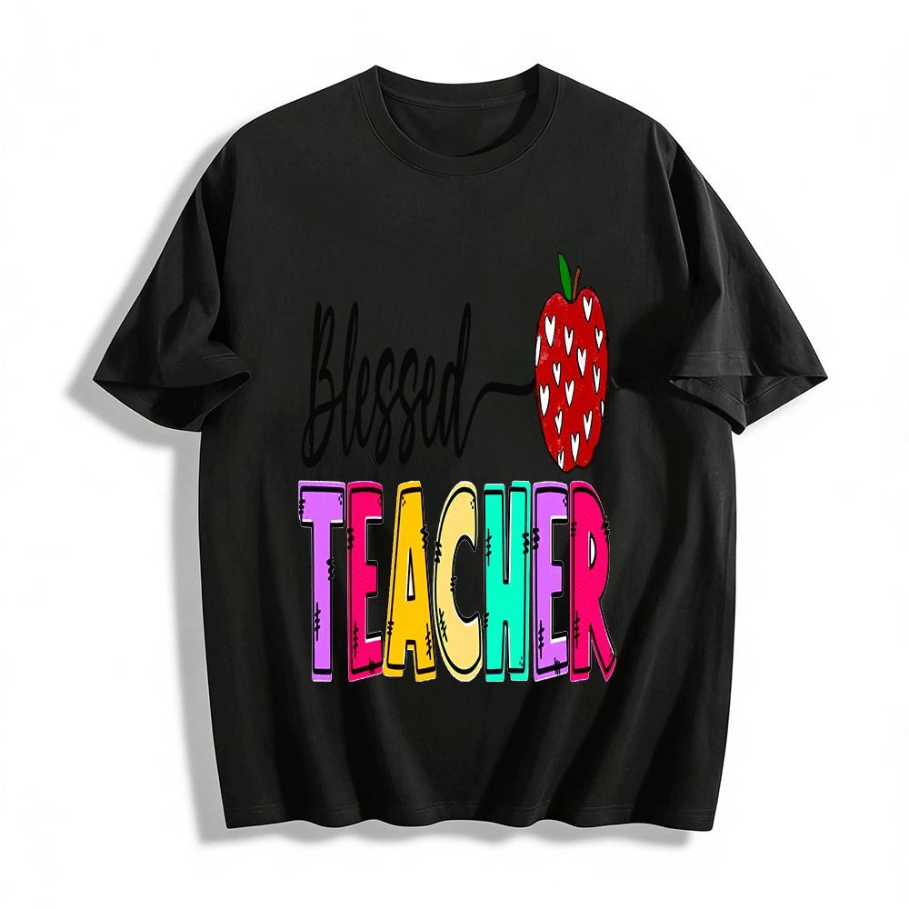 

Blessed Teacher Print Casual Tee For Women Back To School Gift Pure cotton T-shirt XXS