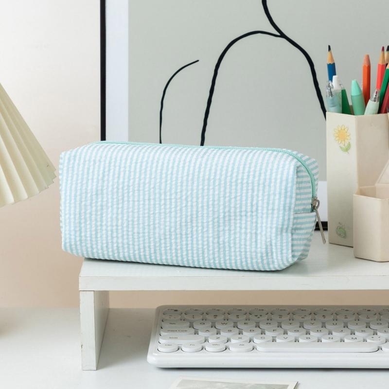 Multiunction Striped Pencil Case Water Resistant Polyester Pen Pouches Travel Cosmetics Bag For School Office Supplies