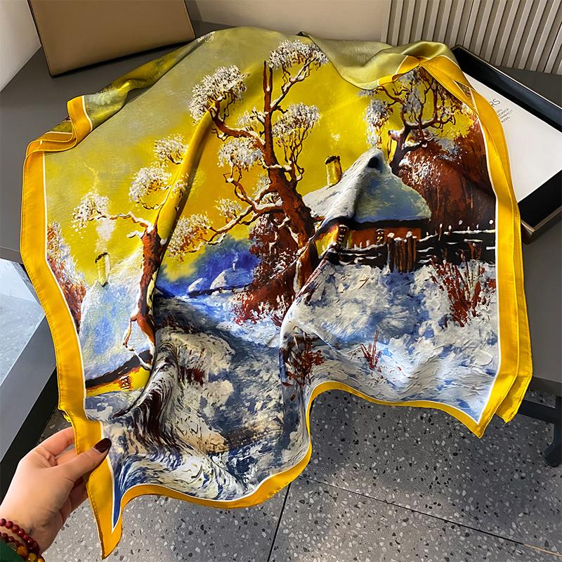 New Silk  Scarf Women Soft Satin Hairband Neckerchief Office Hijab Headband Foulard Gift Luxury Design Brand