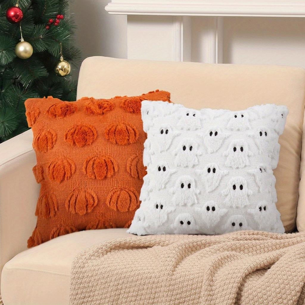 1/2pcs Halloween Plush Pillow Cover Pumpkin Ghost Pattern Cushion Case Festive Decor for Living Room Bedroom Throw Pillow Covers