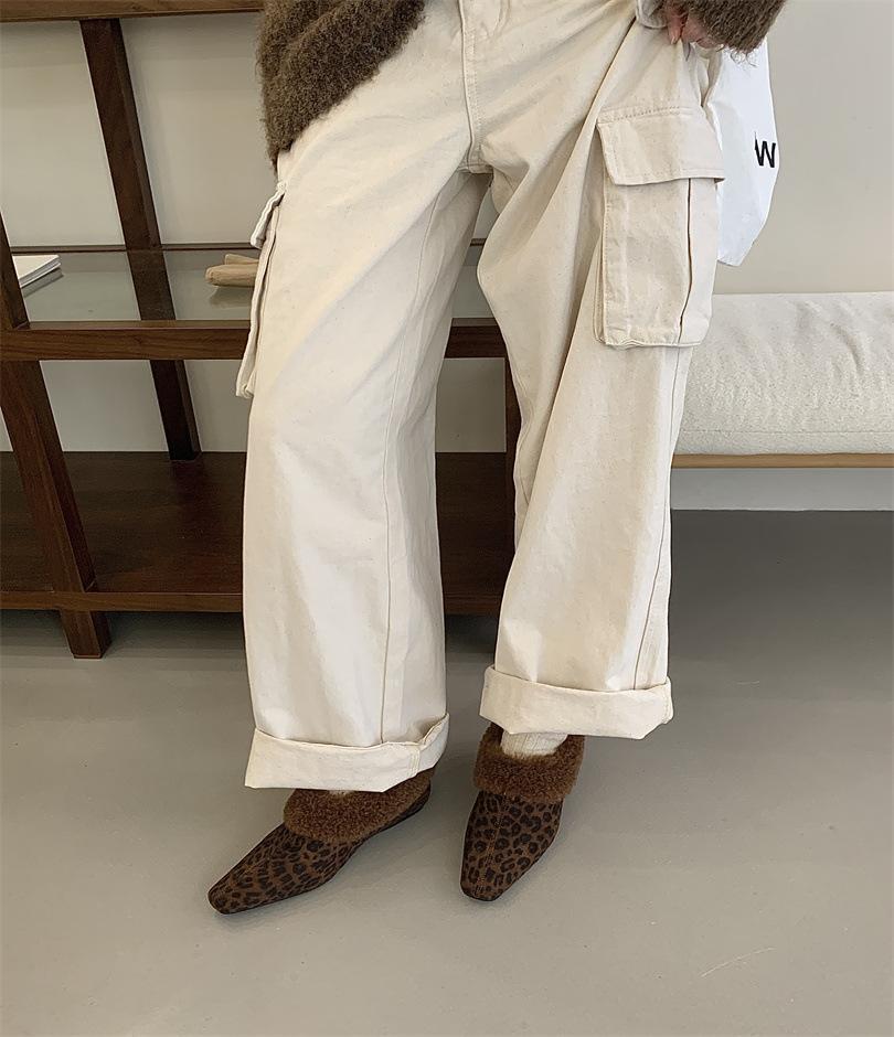 

Pointed new outer slippers wool shoes sexy women s shoes trendy European and American heel versatile and fashionable autumn and winter thin half 39 леопардовый