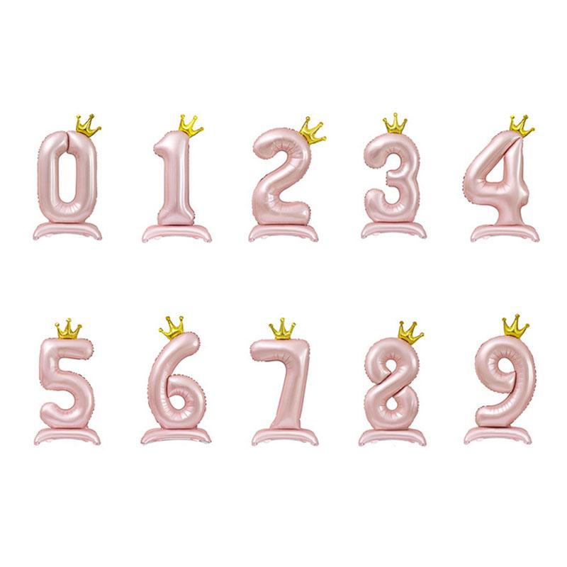 32 Inch Standing Crown Digital Aluminum Film Balloon Blue Pink Standing Digital Balloon Birthday Party Decoration Arrangement