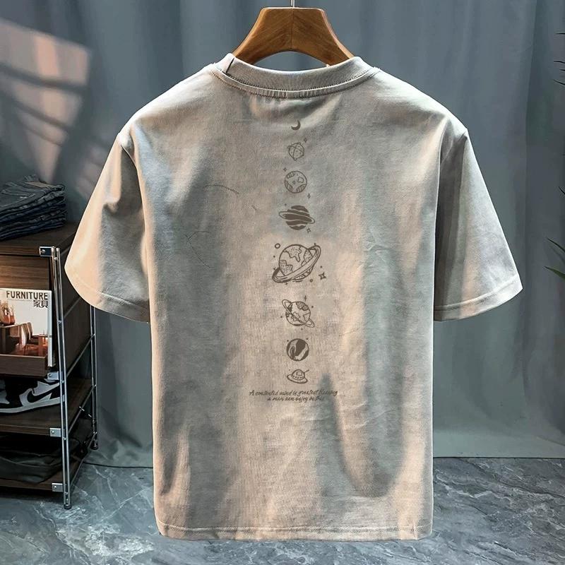 Cotton Round neck trendy tops, fashionable and versatile men's T-shirts, loose printed short sleeves for couples