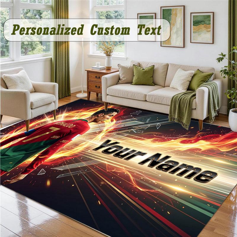 Crystal Velvet Square Rug Custom NameCristiano Ronaldo Pattern Non Slip Home Floor Decor Rug