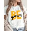 Womens Black Bold Be Yourself Yellow Print Cotton Short Sleeve Casual Tee