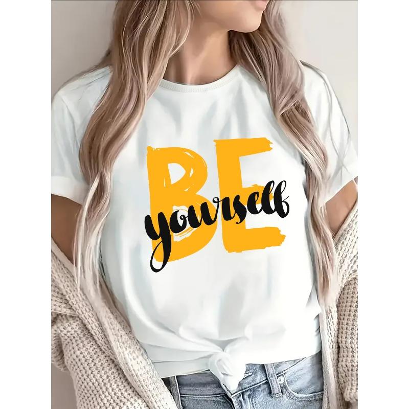 Womens Black Bold Be Yourself Yellow Print Cotton Short Sleeve Casual Tee