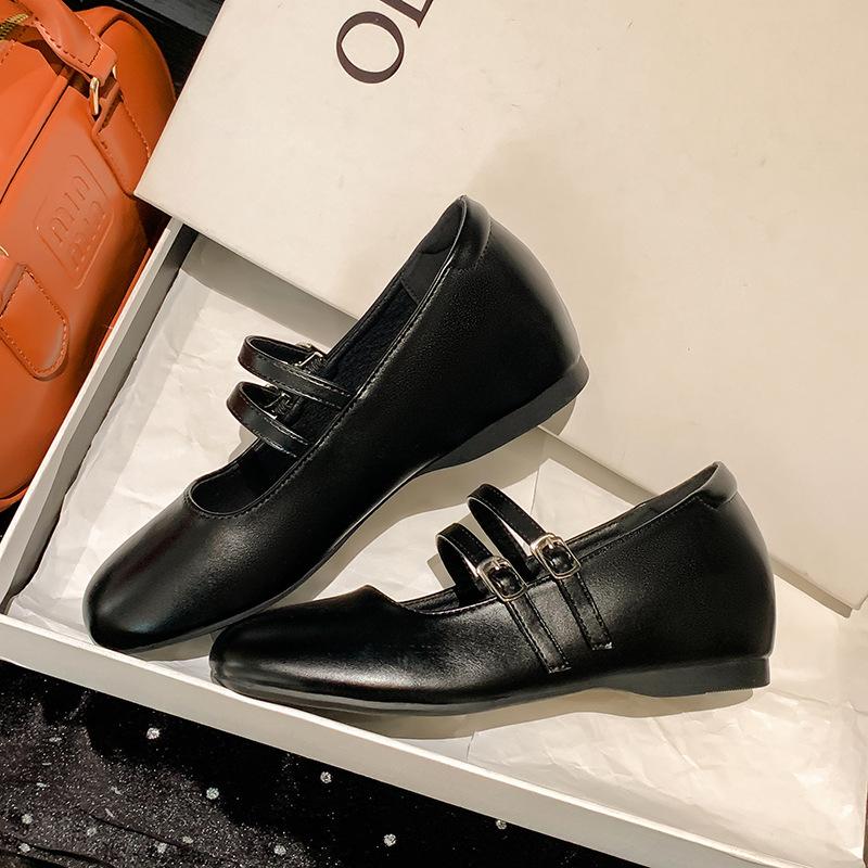 

Shei Su Yinyin Christmas prelude, маленькая ароматная пряжка от ветра, кожаный толстый каблук, Mary Jane, увеличивающие рост туфли-лодочки, женские туфли для поездок на работу 32 чёрный