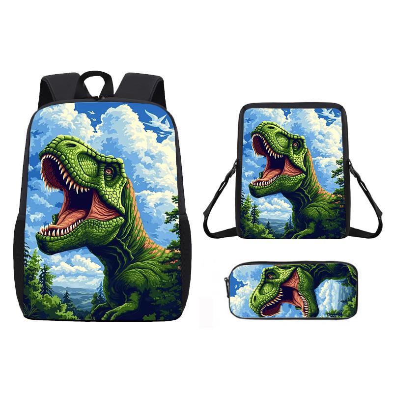 Dinosaur Print Animal Children School Backpack With Durable Material Oxford