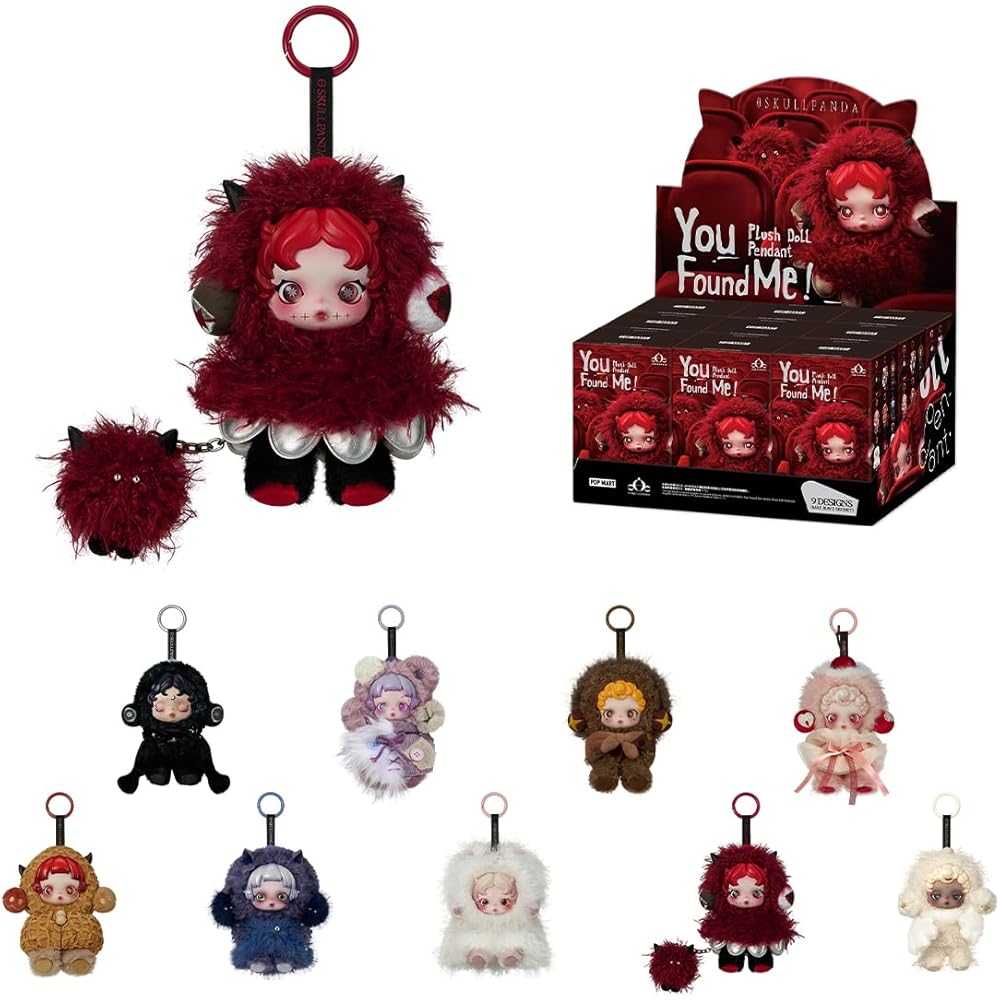 Pop Mart Skullpanda You Found Me! Plush Pendant Assortment Box 9 Pieces Collectible Toy Figures