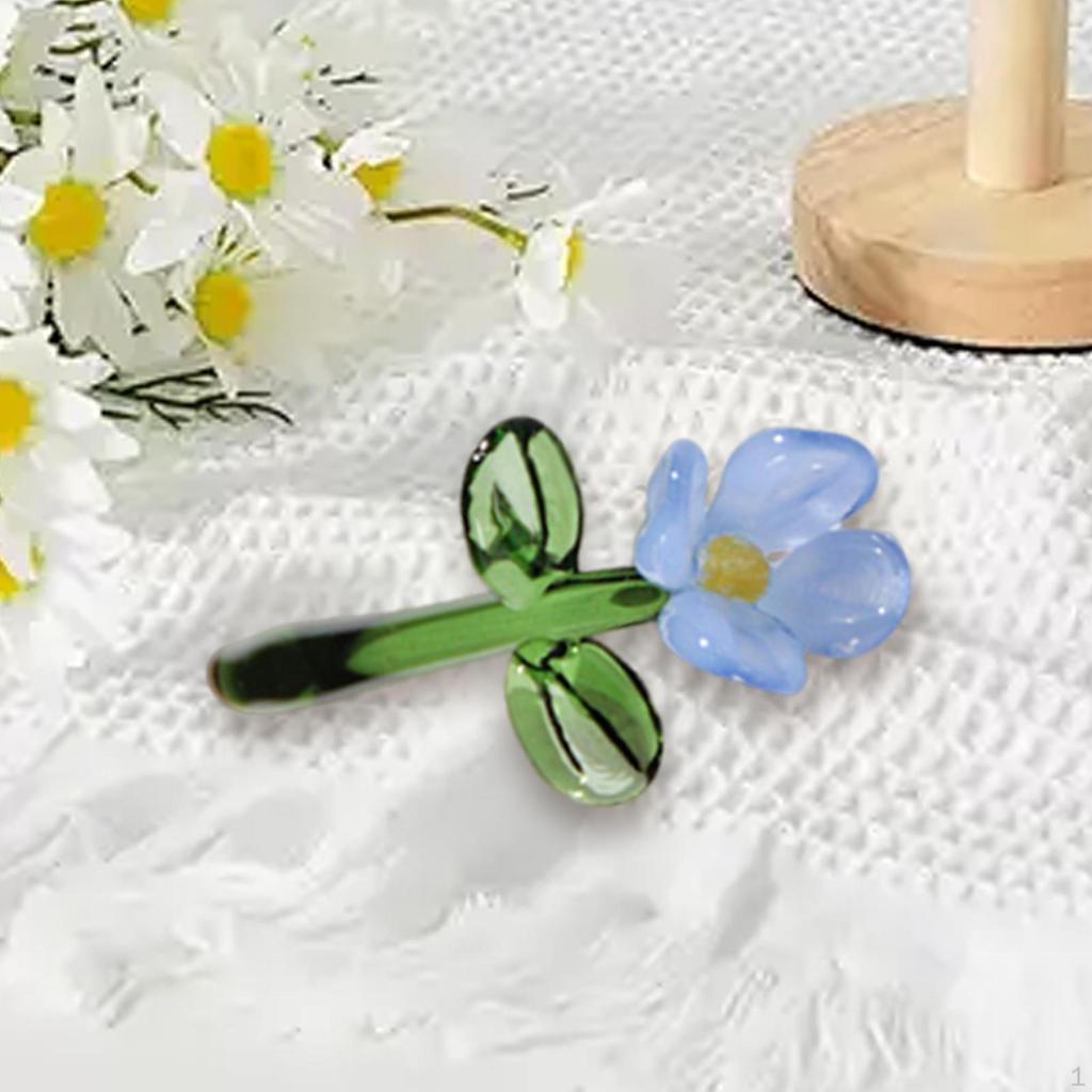 Mini Glass Flower Artificial Craft Faux Branch Small Gifts Floral Figurine for Indoor Party