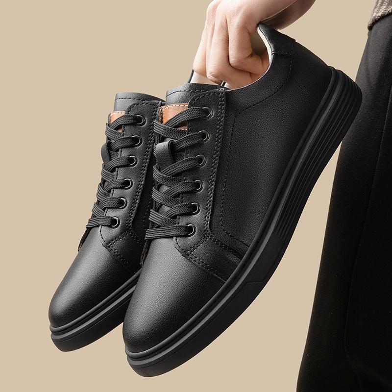 Fashion Lightweight Skate Shoes Lace-Up Men Flats Classic Sneakers New Genuine Leather Casual Shoes Men All-match Outdoor Walking Shoes