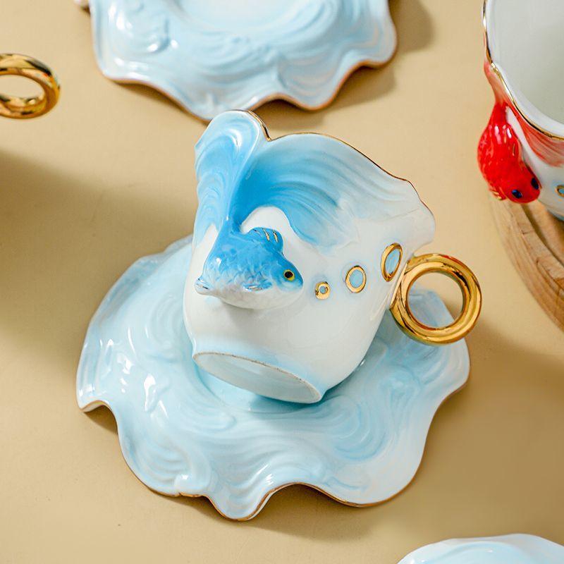 Creative Goldfish Ceramic Coffee Mug Exquisite Afternoon Camellia Tea Cup Three-Dimensional Goldfish Decorative Water Mug Gifts