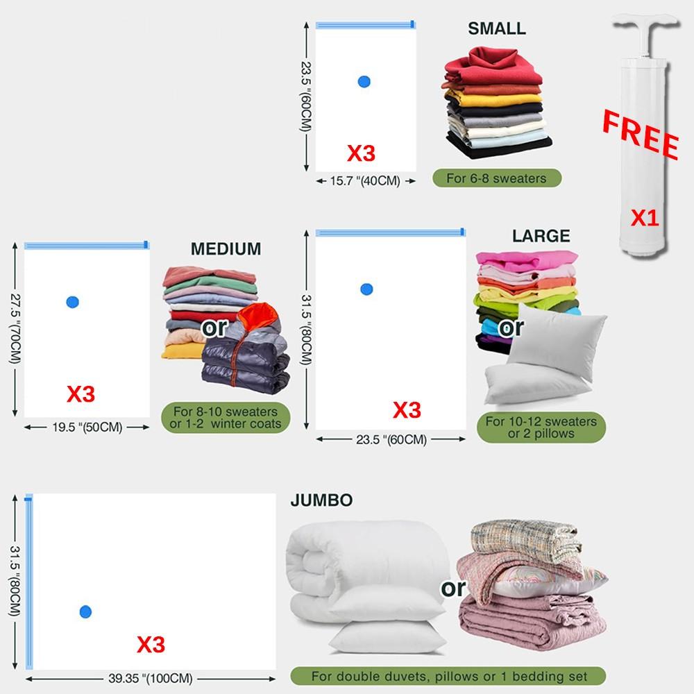 15 Pack Vacuum Storage Bags, Space Saver Bags  Compression for Comforters and Blankets, Sealer Clothes Storage Travel Organizer,