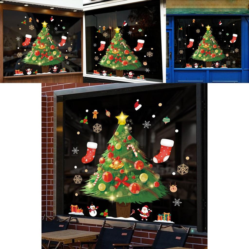 Christmas Scene Pvc Static Cling Window Decal With Santa And Tree For Holiday Decor