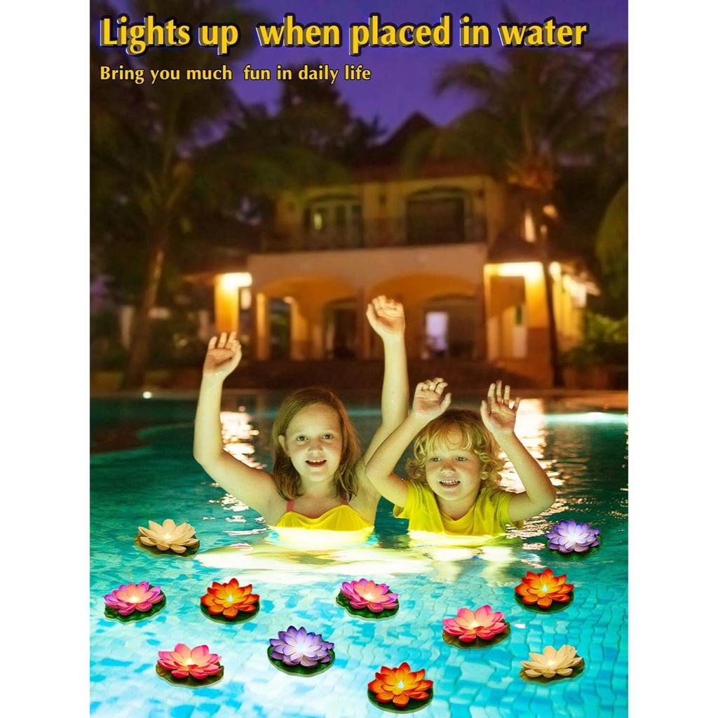 Multicolored, Smokeless and Flameless Tea Lights for Diwali - VERVENIX Set of 6 Floating Lotus LED Candles with Water Sensor