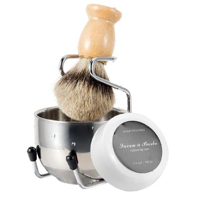 Barbershop Shaving Brush Shaving Brush Foam Barber Shop, L. Silver Rack + Silver Bowl + Log Badger + Goat Milk Soap