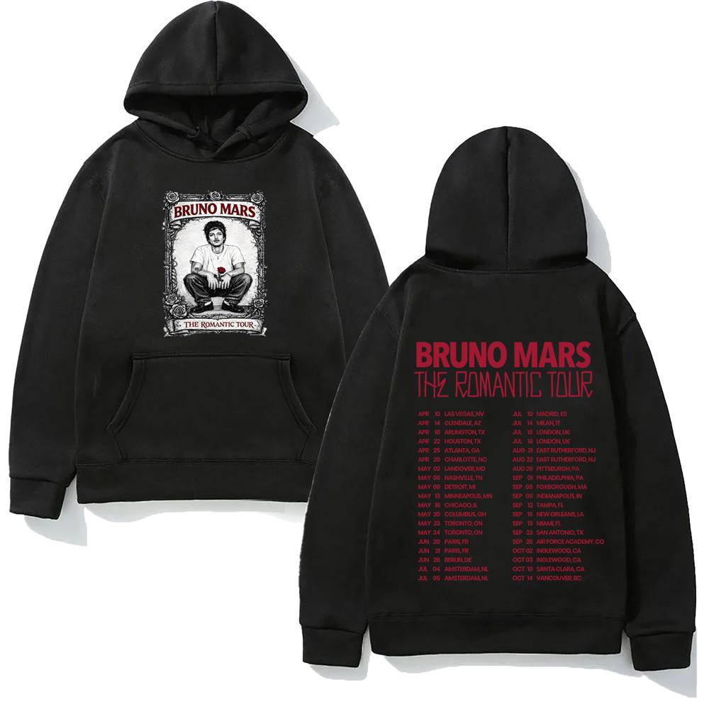 Bruno Mars Romantic Tour Hoodie Pop Soul Concert Hooded Retro Music Fan Merch  Tour Outfit  Autumn/Winter Clothing Fleece Hooded Mens womens clothes