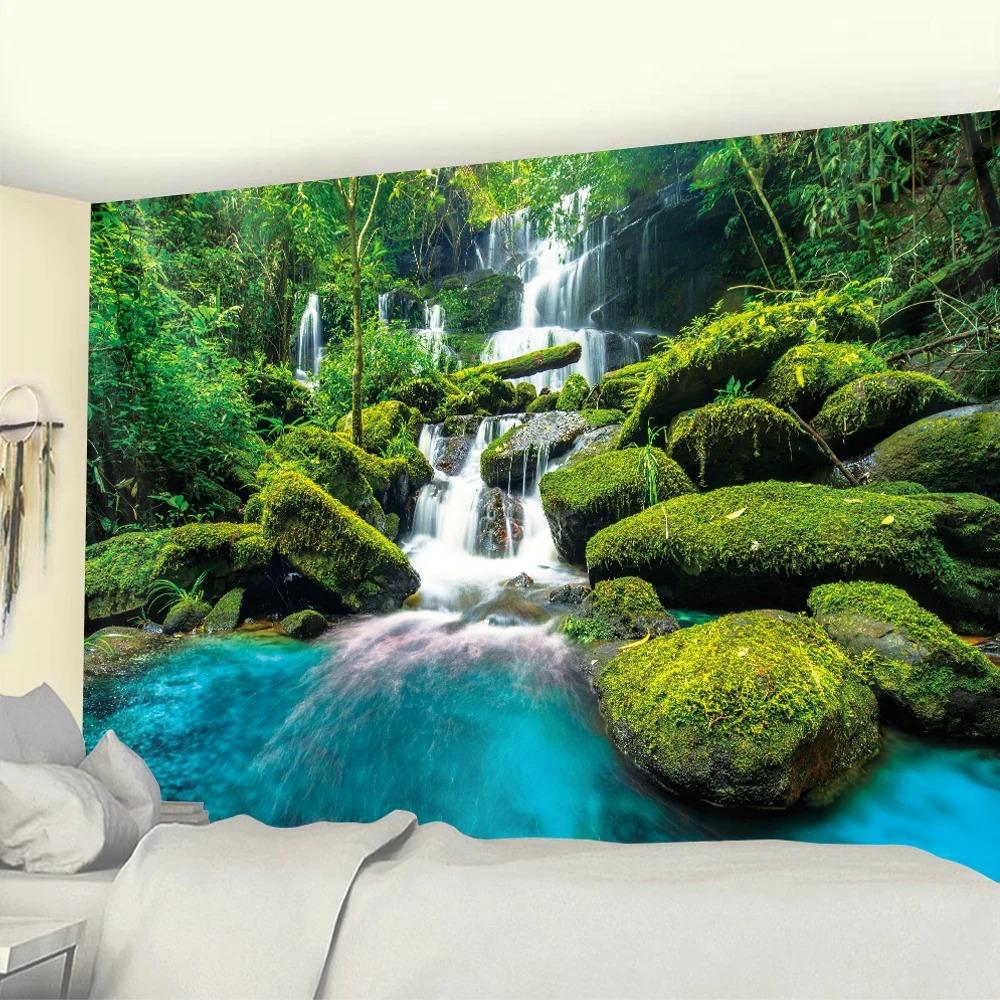 Forest Waterfall Psychedelic Scene Hanging Cloth Bedroom Living Room Tapestry Home Wall Decoration Tapestry