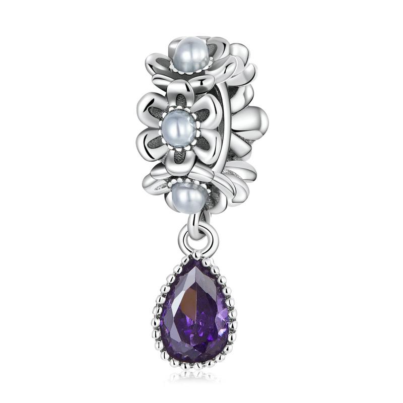 WOSTU 925 Silver Dreamy Purple Heart Charms Safety Chain Space Jewelry Beads Fit Original Bracelet DIY Bangle For Women