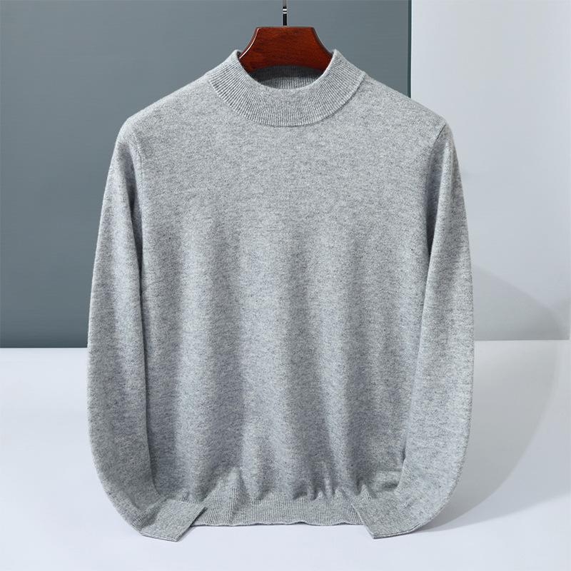 Cashmere shirt men's semi-turtleneck medium and thick pullover sweater youth warm solid color knitting