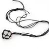 Handmade Black Rope Woven Natural Stone Crystal Rough Stone Mesh Pocket Adjustable Necklace Pendant N708