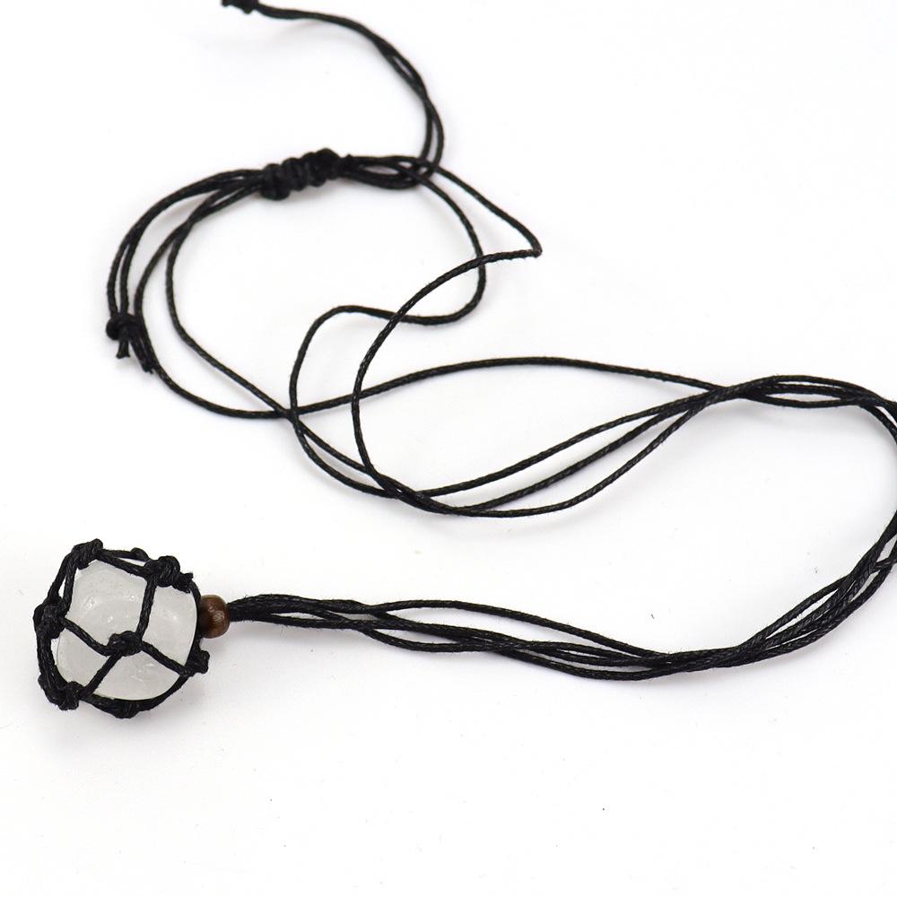 Handmade Black Rope Woven Natural Stone Crystal Rough Stone Mesh Pocket Adjustable Necklace Pendant N708