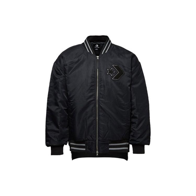 Converse Baseball Jackets Men's Black Baseball Collar Moderate Straight Fit (Unisex) Baseball Jackets 10019324 A02