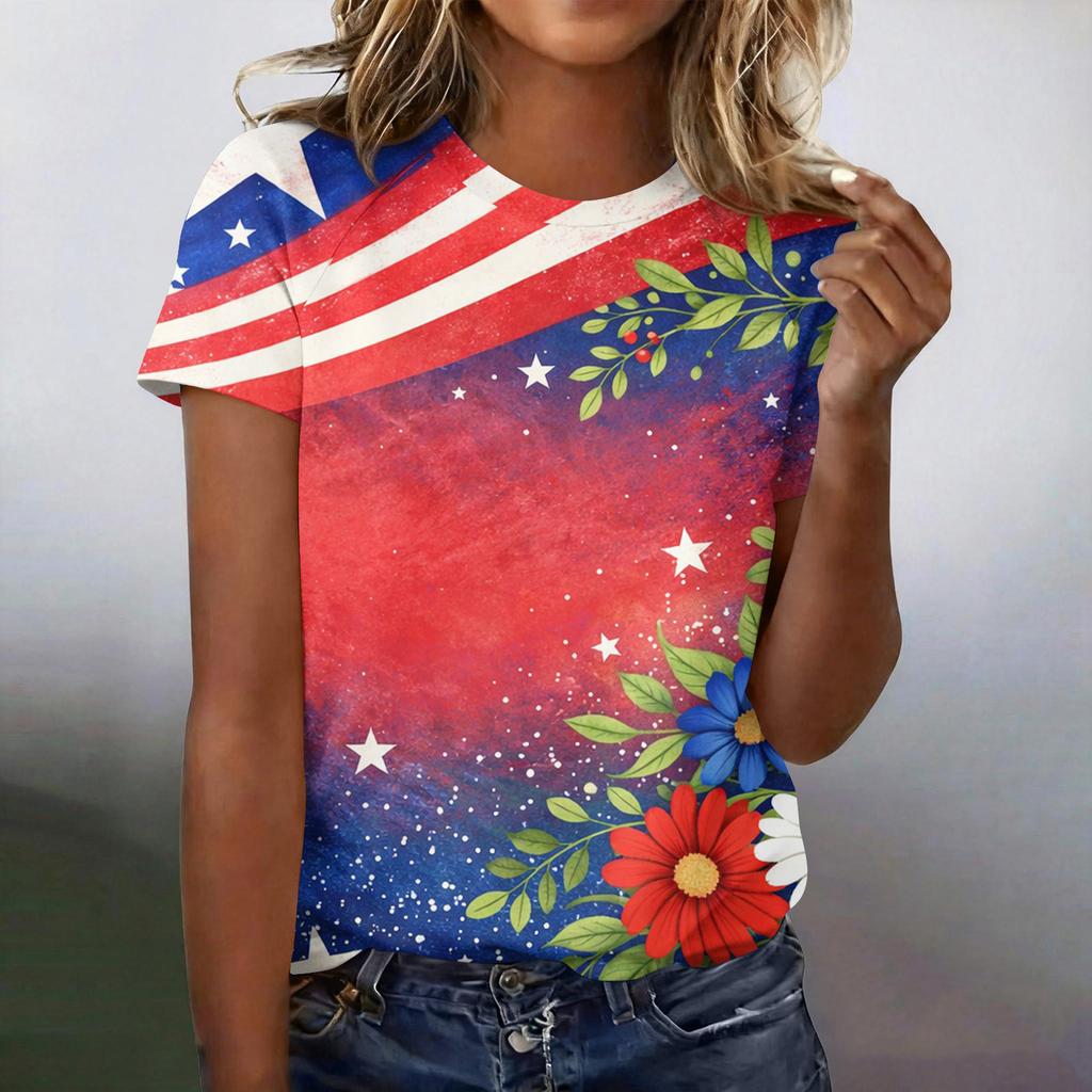 Women's Casual Fashion Short-Sleeve Raglan Sleeve Printed T-Shirt Top