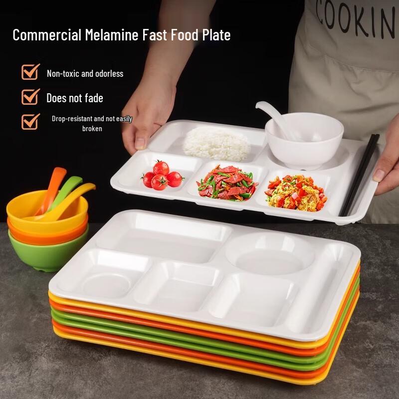 Thickened Melamine Rectangular 4-Compartment Deep Meal Tray