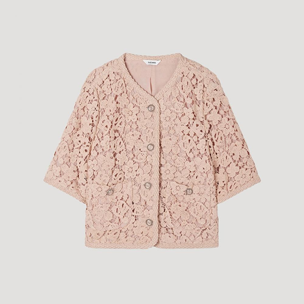 

[She S miSS] Вязаный крючком цветочный жакет с короткими рукавами Swwjkp21180 Pi Pink/55