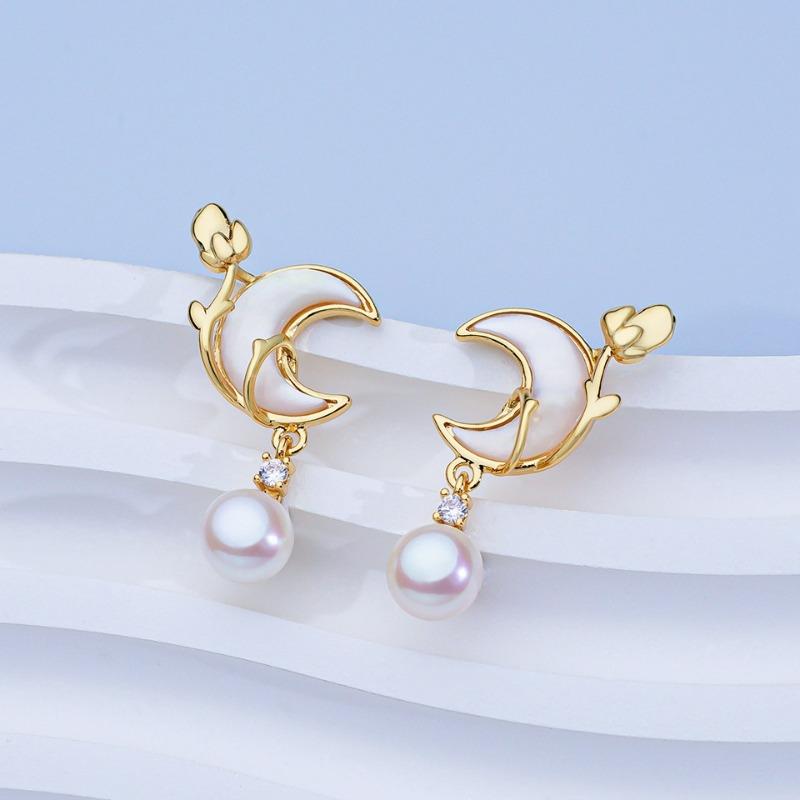 Natural Freshwater Pearl Stud Earrings S925 Sterling Silver Earrings Fritillary Zircon Pearl Earrings Light Luxury High Sense