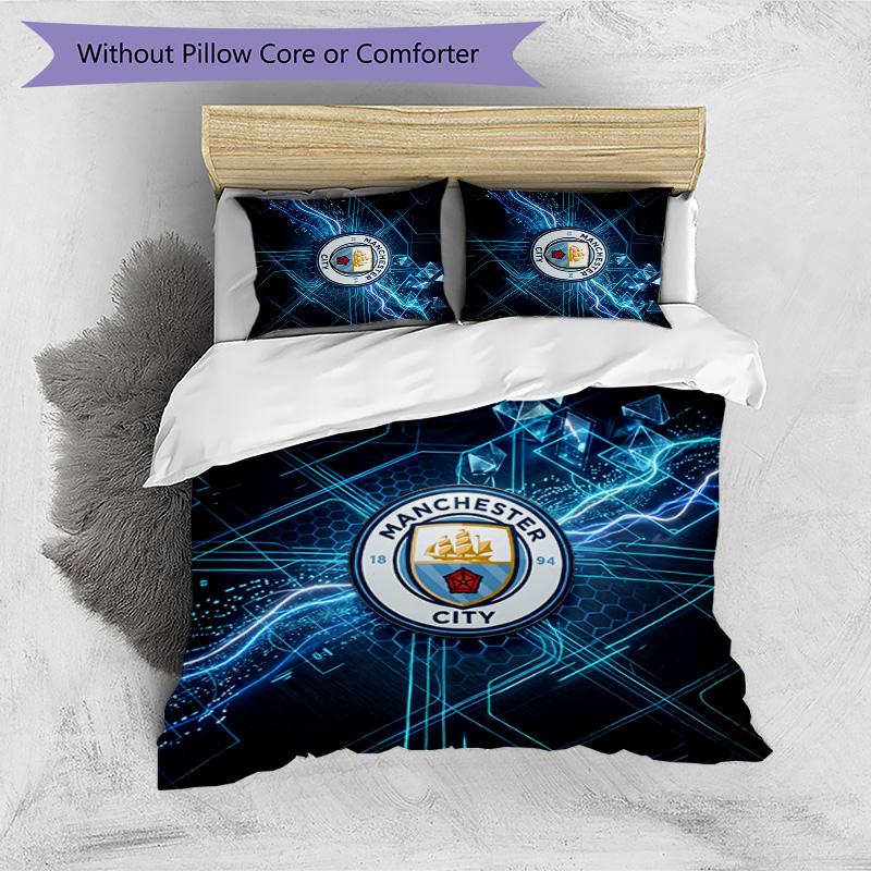 Set Lenzuola 3 Pezzi Stampato Manchester City Morbido Delicato sulla Pelle Lavabile Copripiumino e Federe Set Tutte le Stagioni Camera da Letto